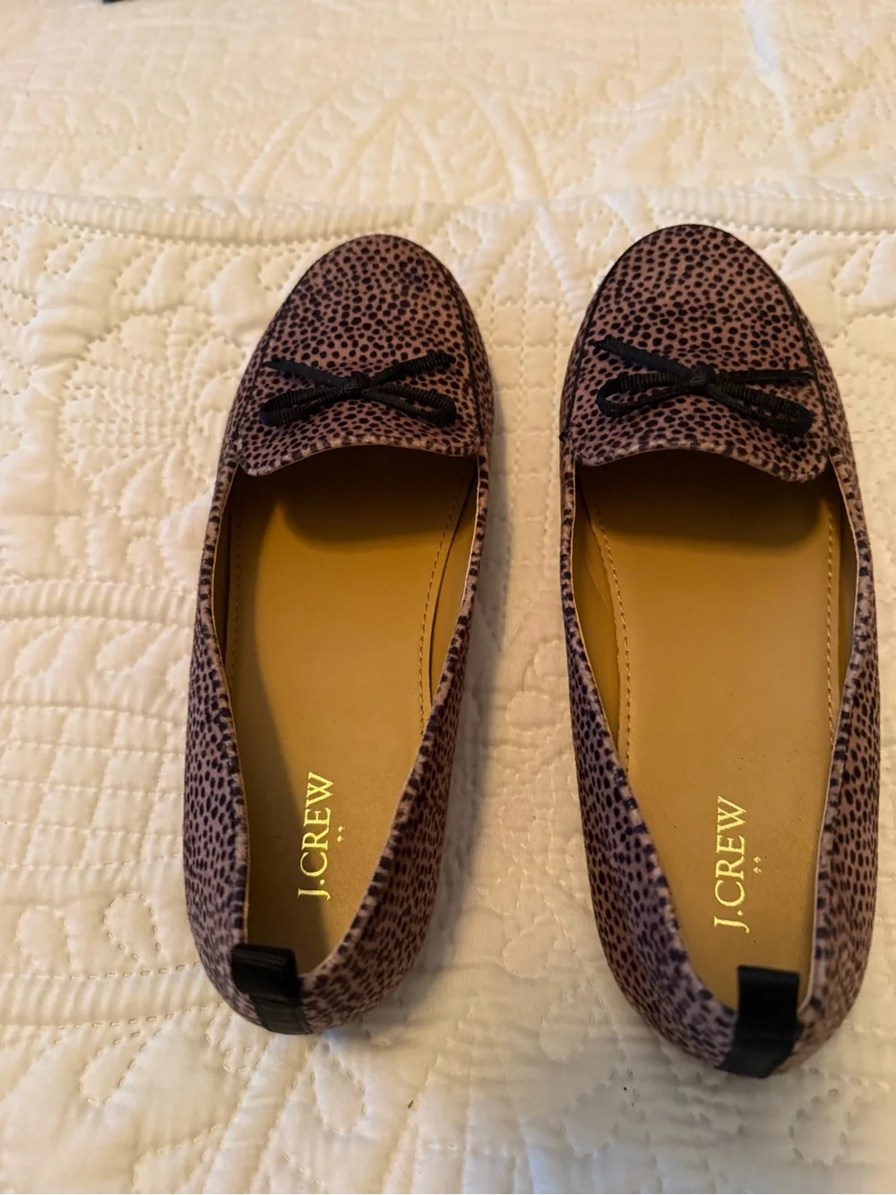 J. Crew Girls’ Leopard-Print Loafers in Tan with Black Bow